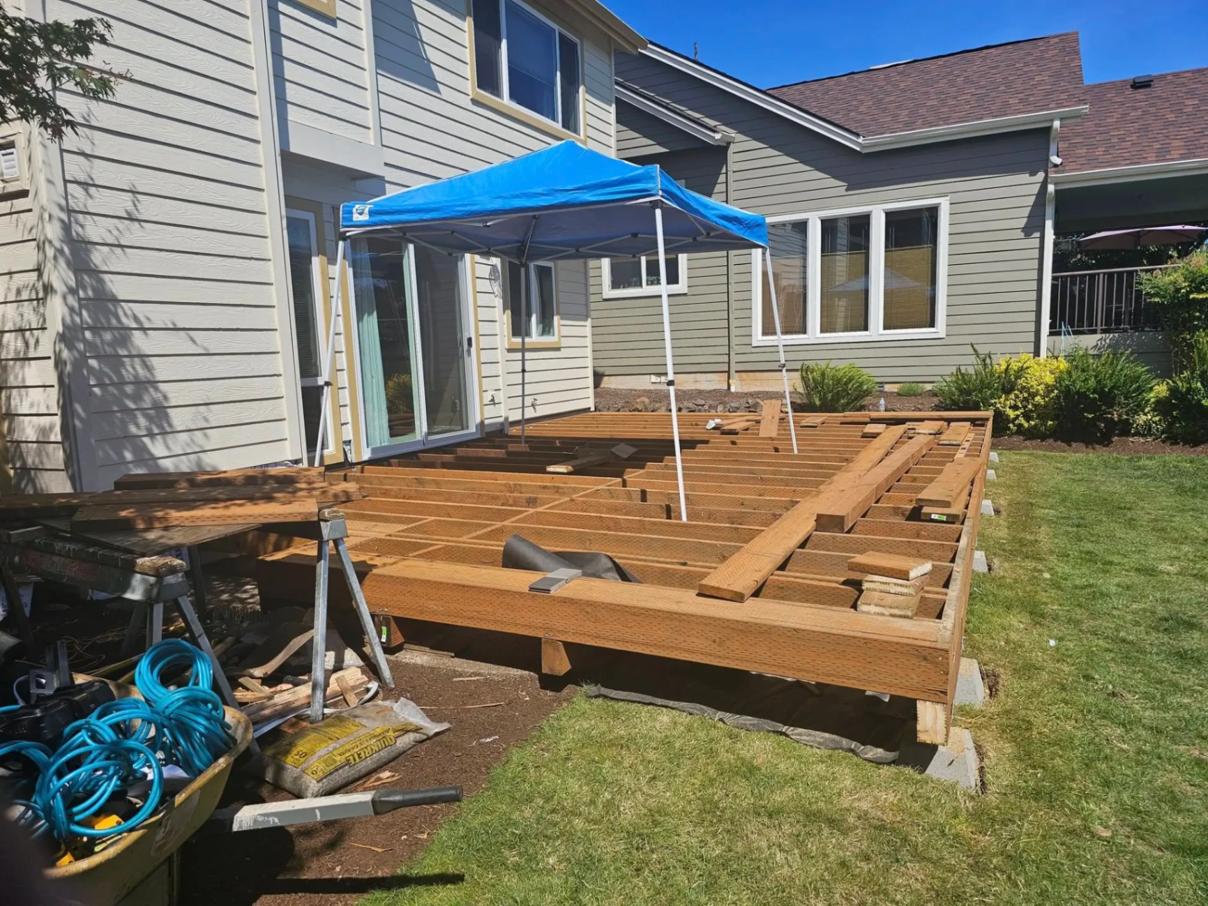 Deck framing in progress