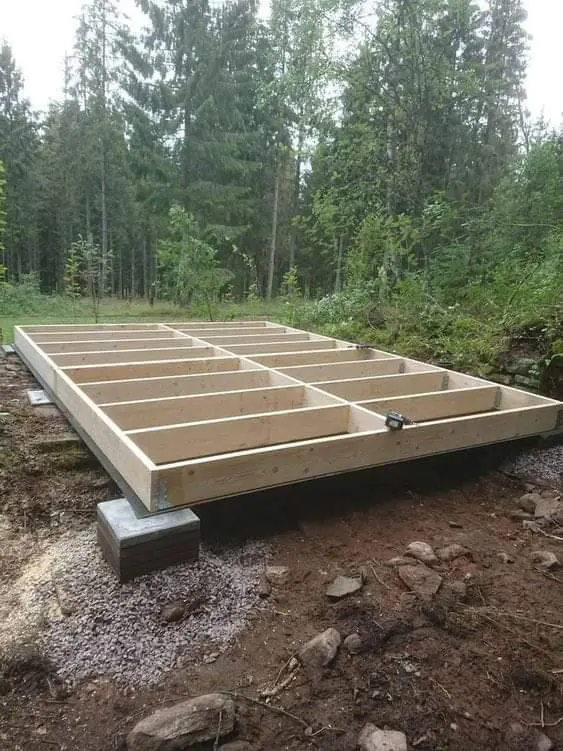 Ground-level deck frame on concrete piers