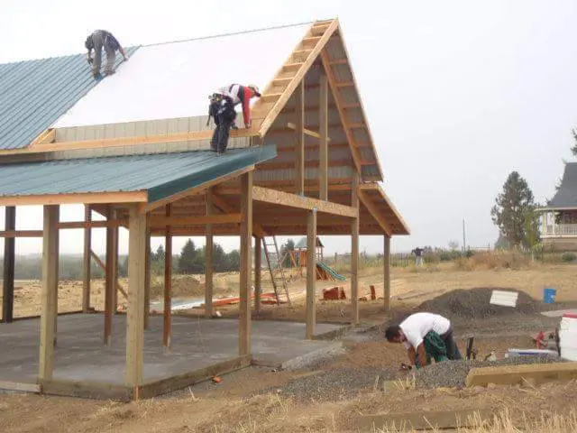 Pole barn framing with metal roof