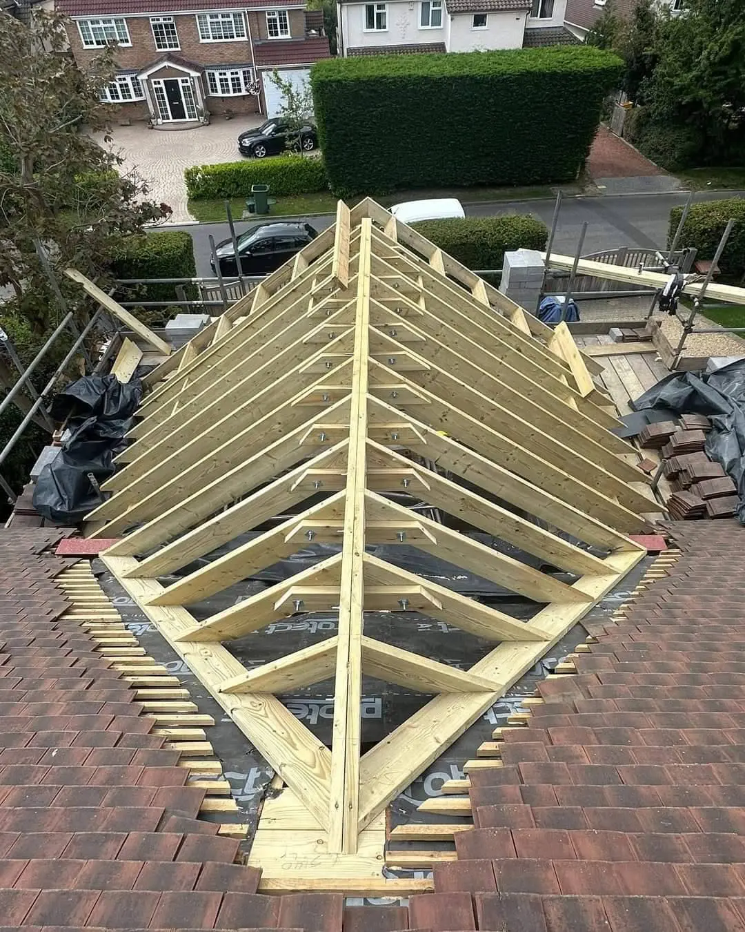 Roof framing aerial view