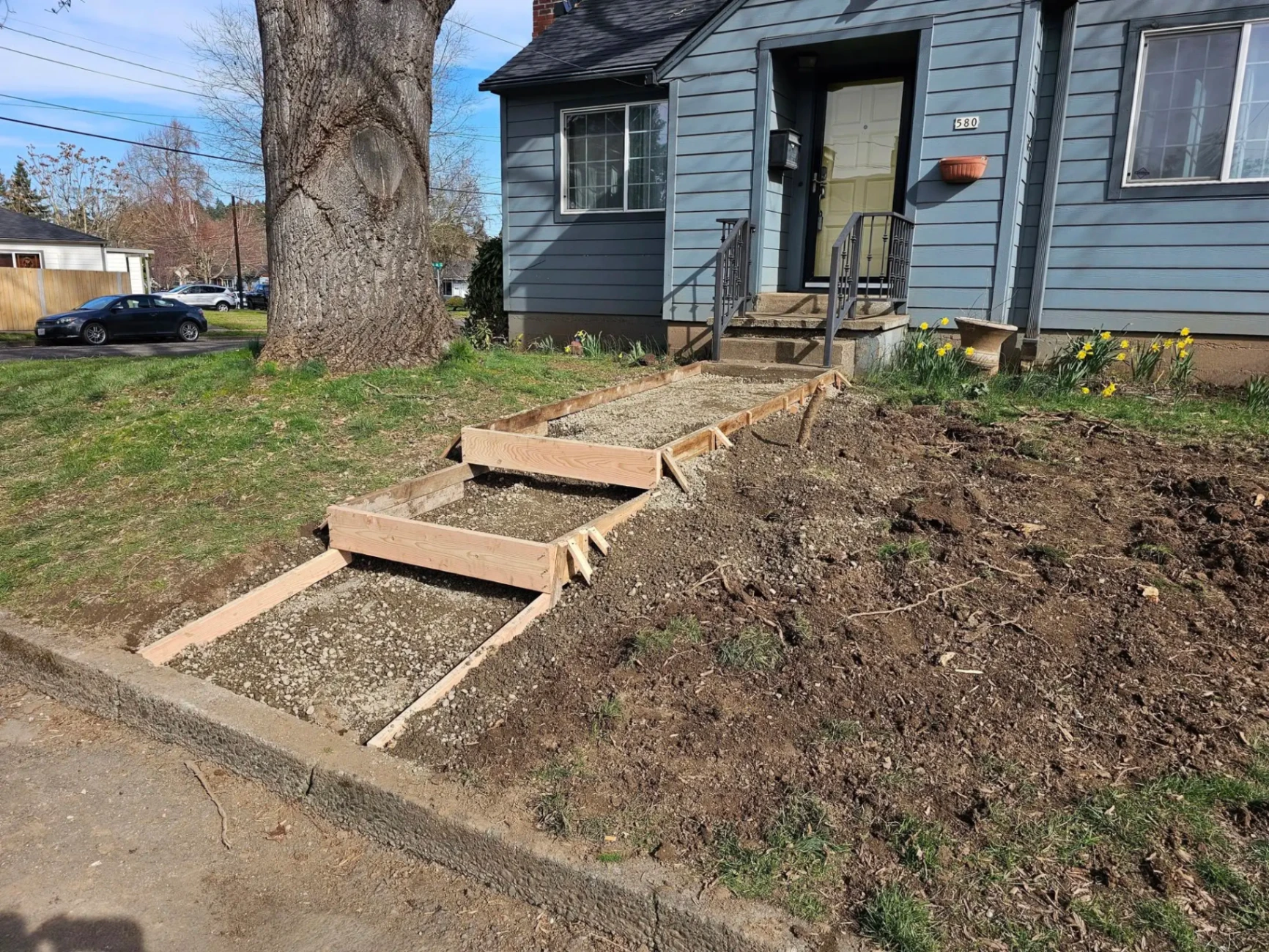 Front walkway form boards in place