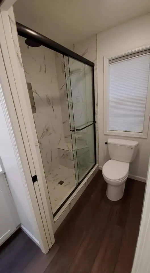 Bathroom remodel with marble tile shower