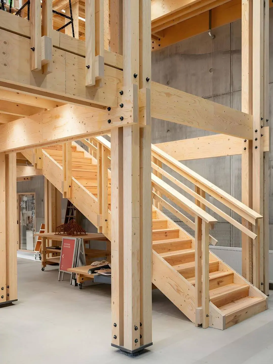 Interior timber stair framing