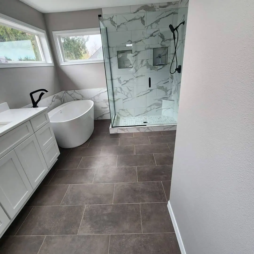 Bathroom remodel with freestanding tub and walk-in shower