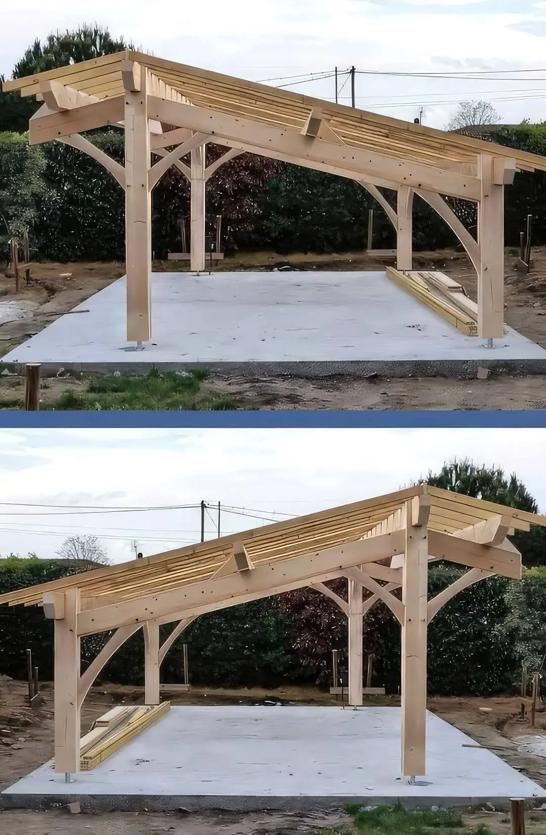 Timber frame pavilion frame on concrete slab